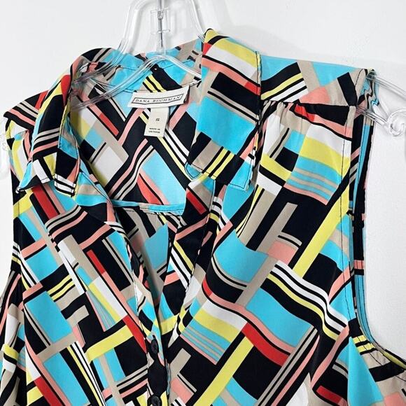 Dana Buchman Women's Sleeveless Top S Multicolor Geometric Print Tank 1/4 Button - Picture 3 of 8